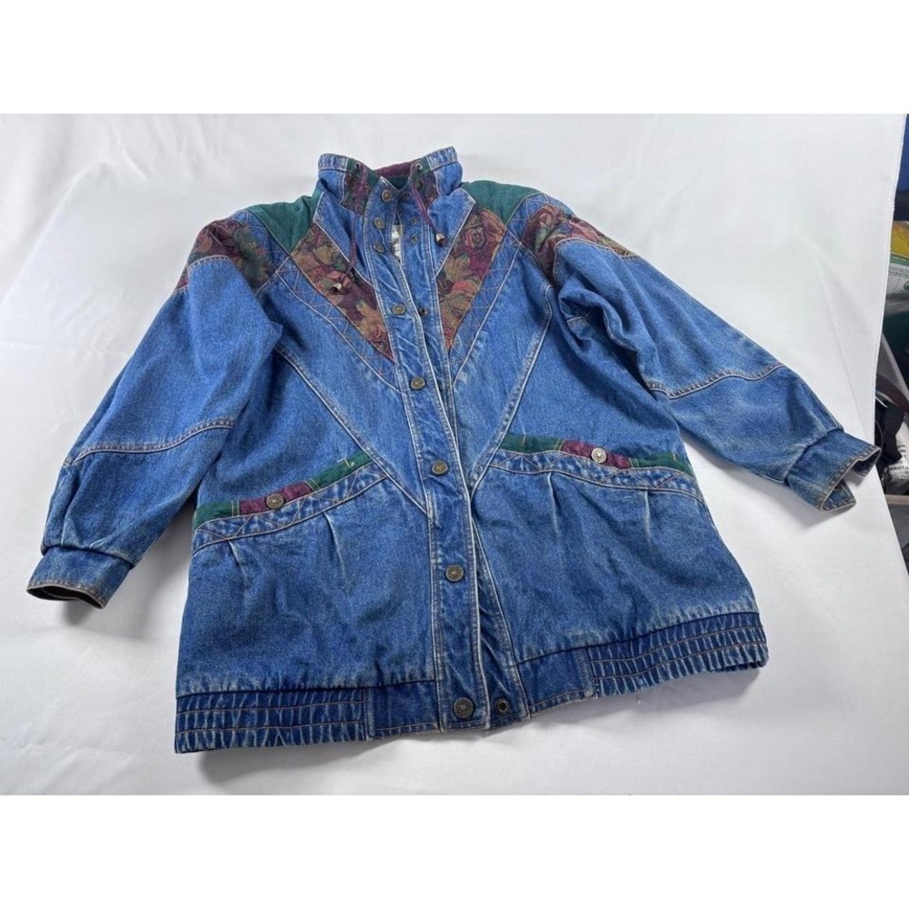 Vintage 90s Southwestern Aztec Denim Jacket Boho Western Tapestry‎ Oversized M
